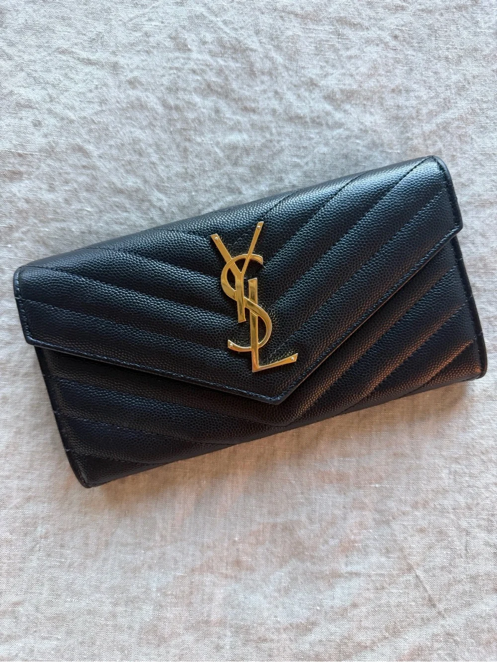 Saint Laurent Black Quilted Envelope Wallet with Gold YSL Logo - Picture 3 of 8